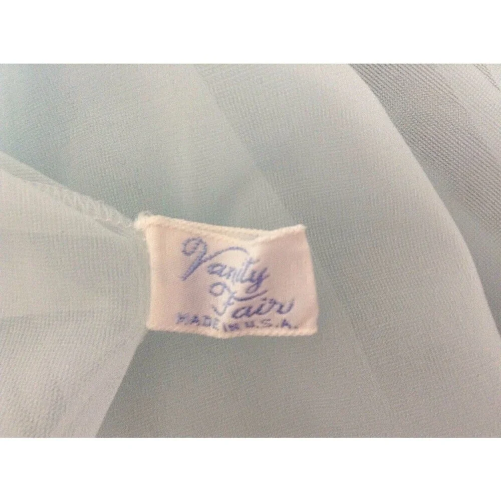 Vtg Vanity Fair Women's Robe Dressing Gown Small Sheer Blue Double Chiffon